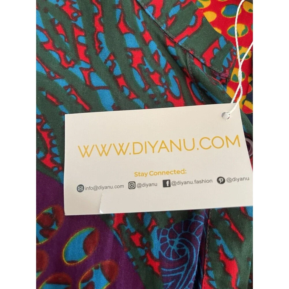 D'IYANU Dress Bold Blouse Geometric Africian Vibrant Colors Ladies 2X NWT